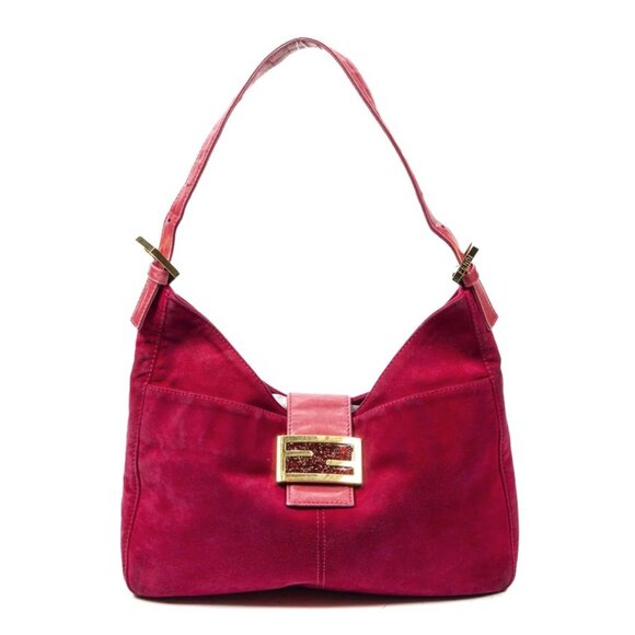 Authentic FENDI Mamma Baguette Pink Suede Shoulder Bag Bucket Hand Bag - Picture 1 of 9